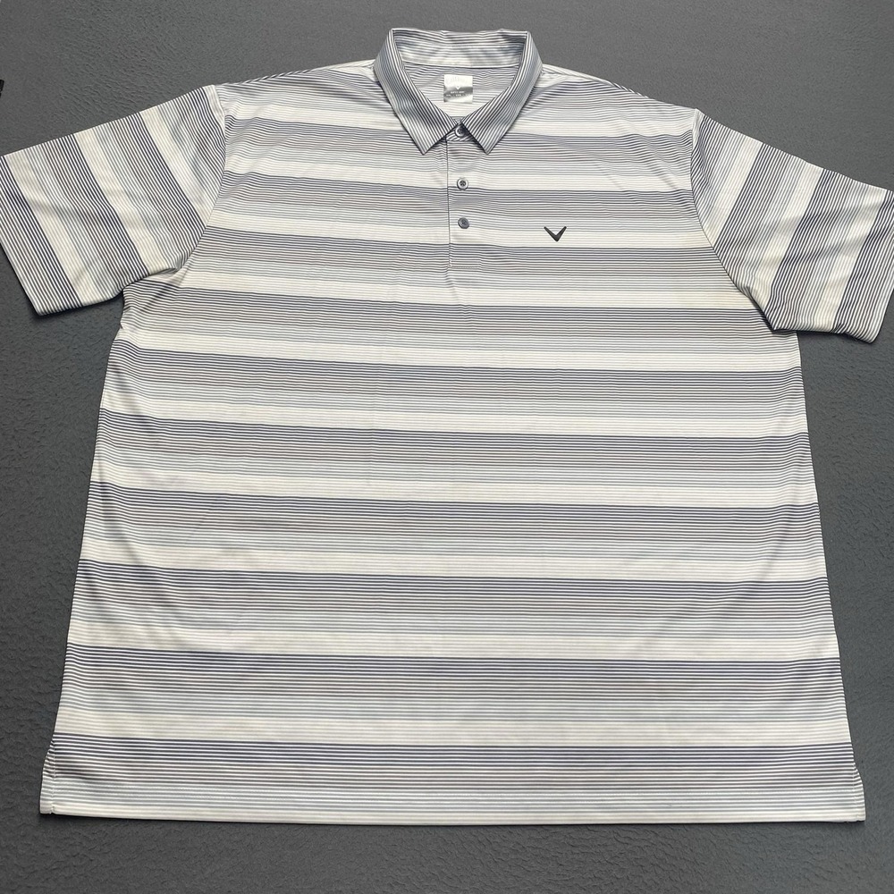 Callaway Polo Shirt Mens 2XL Blue‎ Stripe Opti-Dri Golf Performance Short Sleeve